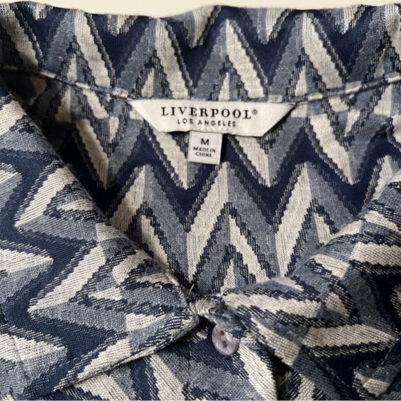 EUC Liverpool Los Angeles Women's Blue White Chevron Print Blouse Size M (R) - Picture 5 of 8
